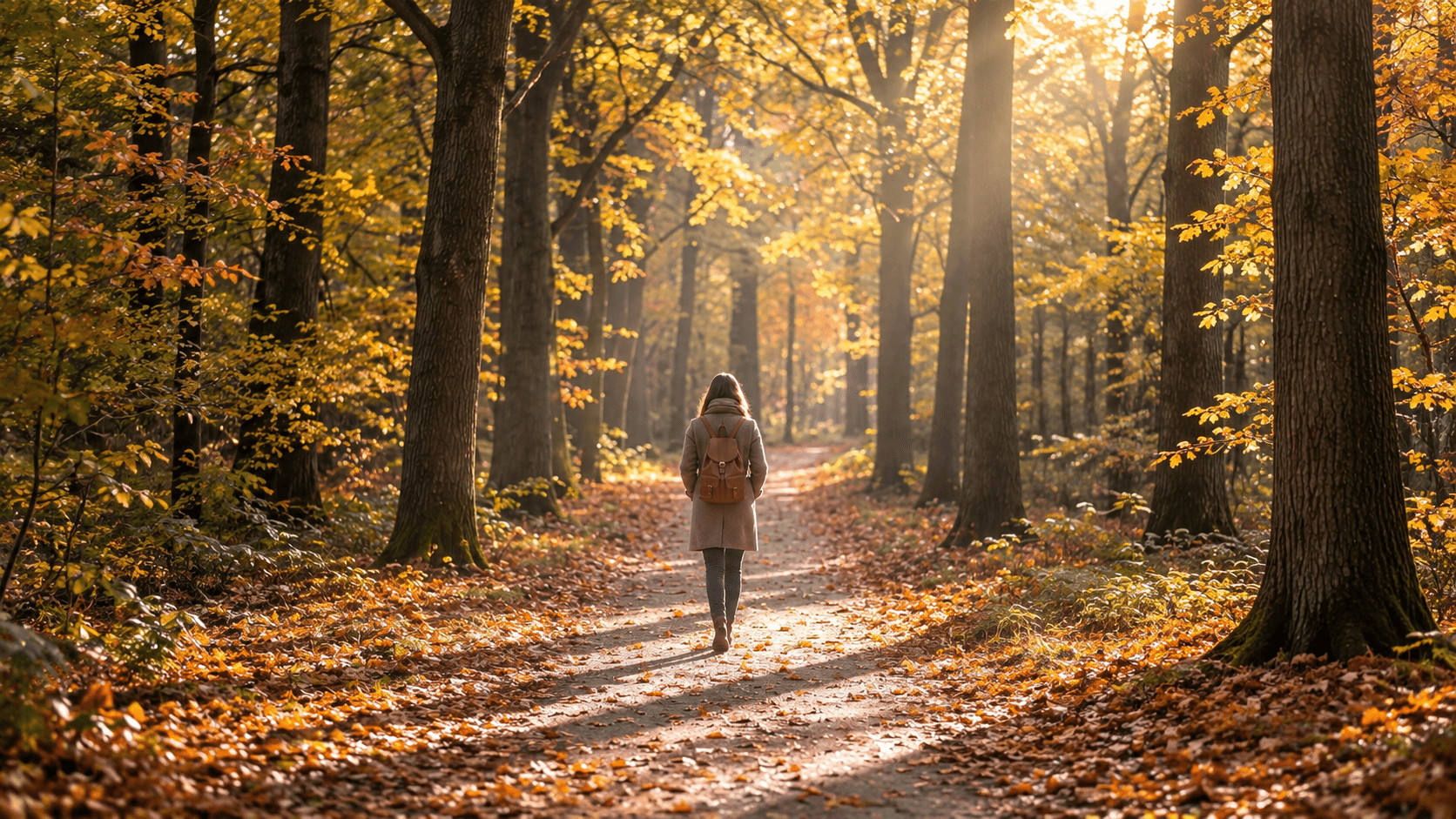 Persona caminando por un bosque en otoño